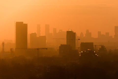 Toronto skyline filled with orange smog